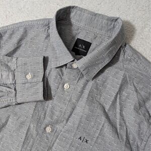 Armani Exchange Button Down Men Med Grey L/S Micro Pattern Logo Shirt